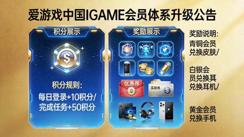爱游戏中国IGAME首页会员体系升级公告配图 - 积分与奖励展示