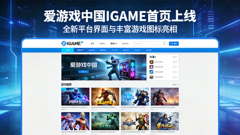 爱游戏中国IGAME首页上线新闻报道配图 - 平台界面与游戏图标展示