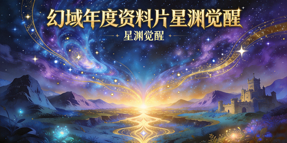 幻域年度资料片星渊觉醒主视觉图 - 奇幻星空与神秘大陆交织的场景