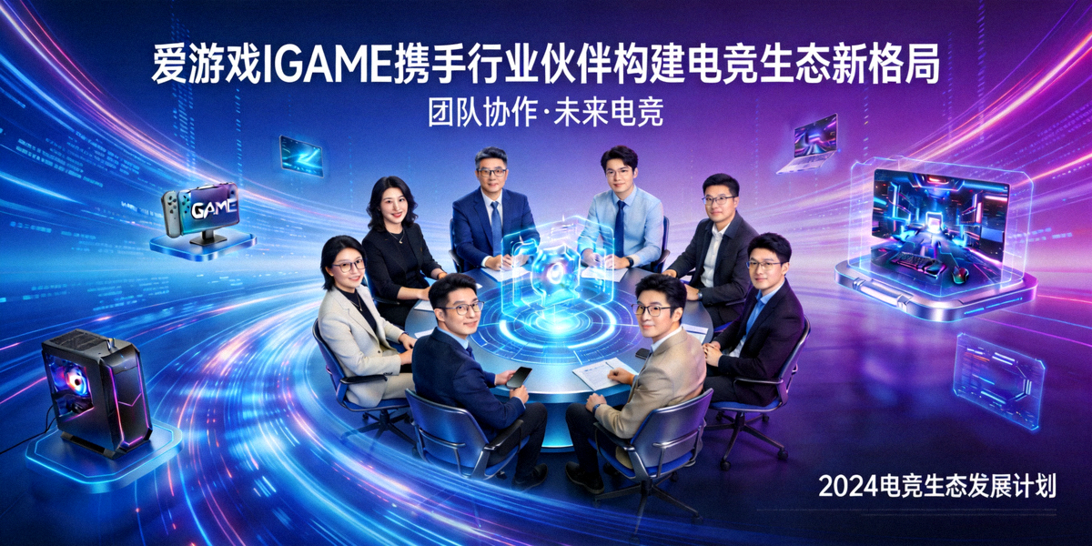 爱游戏IGAME携手行业伙伴构建电竞生态新格局主视觉图 - 团队协作与未来科技场景