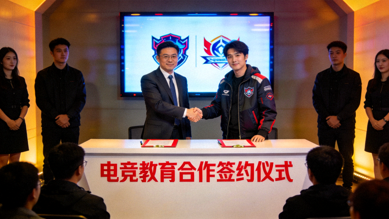 电竞教育合作签约仪式现场 - 双方代表握手合影
