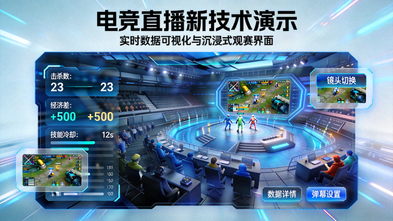 电竞直播新技术演示 - 实时数据可视化与沉浸式观赛界面