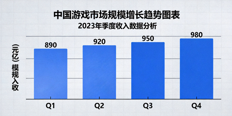 中国游戏市场规模增长趋势图表 - 2023年季度收入数据分析