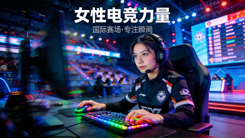 女性电竞选手专题配图 - 女性选手在国际比赛中专注操作