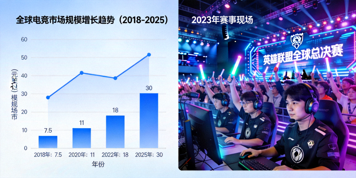 全球电竞市场规模增长趋势分析图表与赛事现场照片