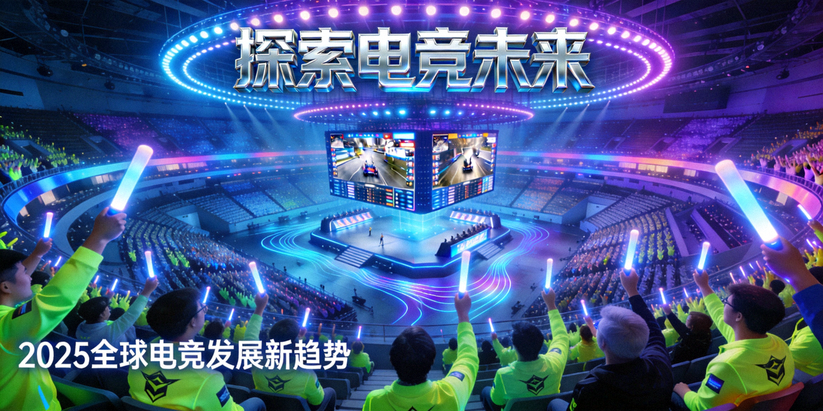 探索电竞未来专题封面大图 - 现代电竞比赛场馆内观众欢呼的宏大场景