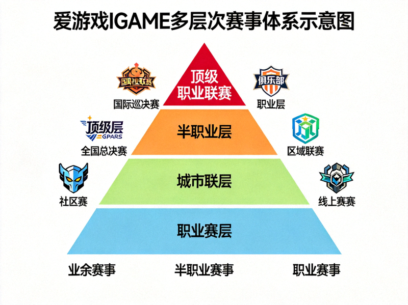 爱游戏IGAME多层次赛事体系示意图 - 涵盖业余到职业的完整金字塔结构