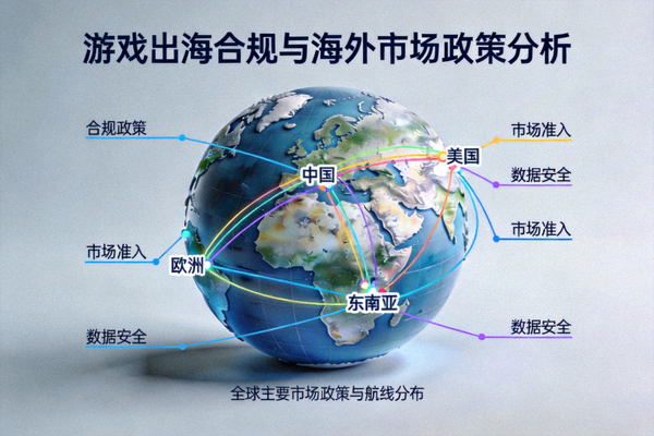 游戏出海合规与海外市场政策分析文章配图 - 地球仪与航线图