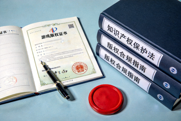 游戏知识产权保护与版权合规指南文章配图 - 版权证书与法律书籍