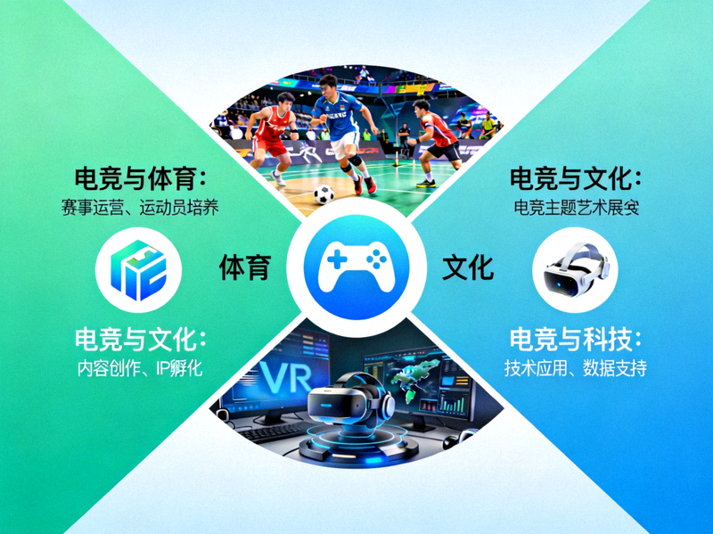电竞产业跨界融合示意图 - 电竞与体育、文化、科技等领域的结合