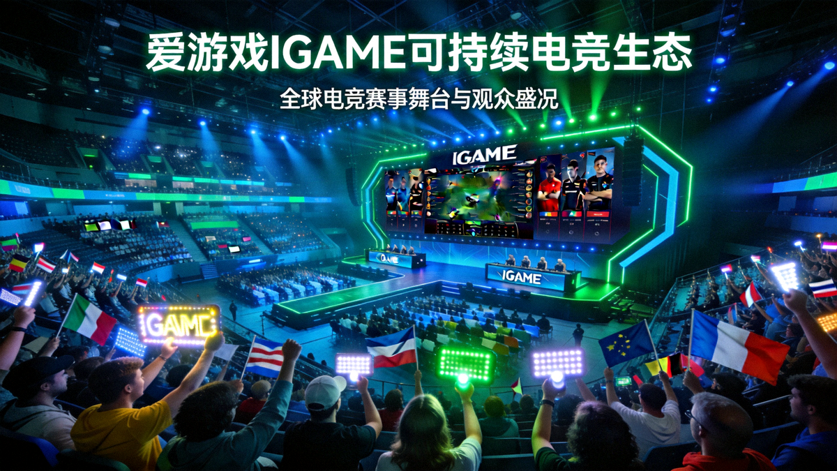 爱游戏IGAME可持续电竞生态主题图 - 全球电竞赛事舞台与观众盛况