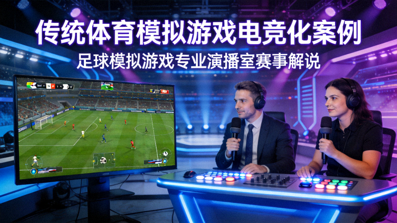 传统体育模拟游戏电竞化案例图 - 足球模拟游戏在专业演播室进行赛事解说