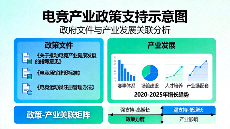 电竞产业政策支持示意图 - 政府文件与产业发展图表