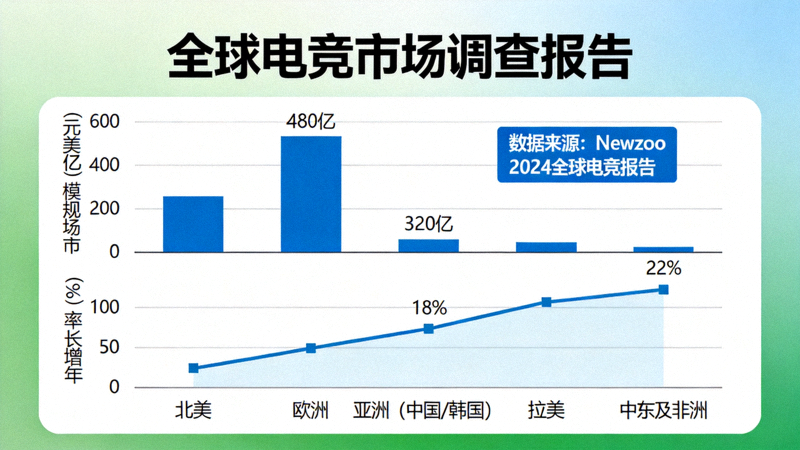 《全球电竞市场调查报告》中关于各区域市场对比的分析图