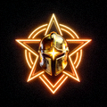 星穹骑士战队Logo - 金色星辰与骑士头盔结合的赛博标志