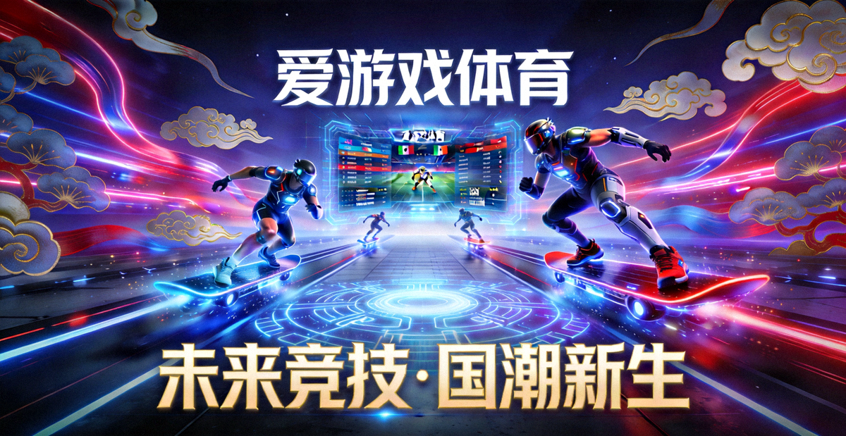 爱游戏体育赛博国潮风格主视觉图 - 未来科技感体育竞技场景全景
