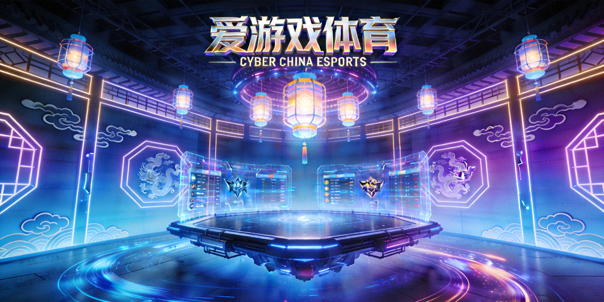爱游戏体育赛博国潮风格主视觉图 - 未来科技感电竞场馆内景