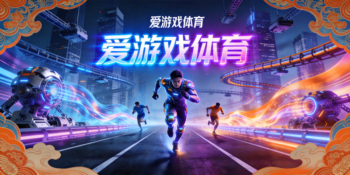 爱游戏体育赛博国潮风格主视觉图 - 未来科技感体育竞技场景与霓虹灯效