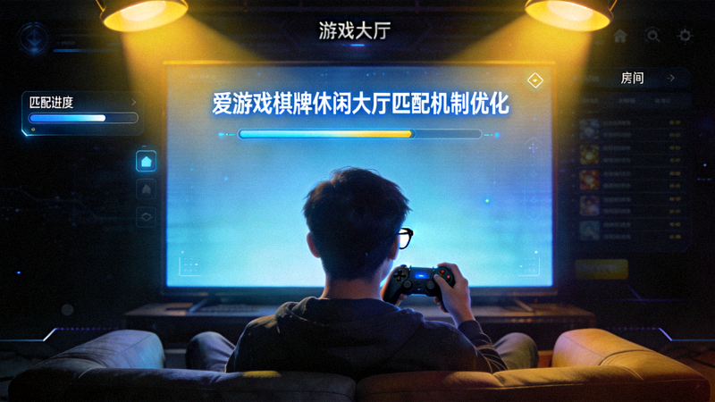 爱游戏棋牌休闲大厅匹配机制优化 - 玩家手持游戏手柄的沉浸画面