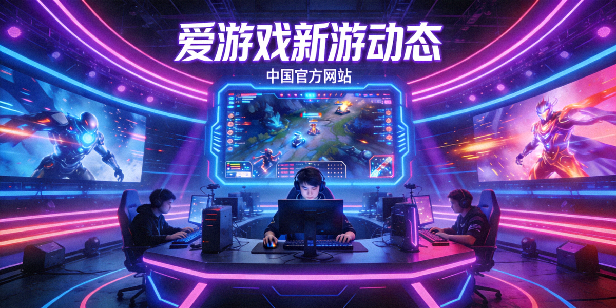 爱游戏中国官方网站新游动态专题主视觉图 - 霓虹灯光下的电竞比赛现场与选手操作画面