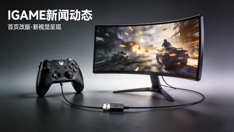 IGAME中文首页新闻动态改版配图 - 游戏手柄与显示设备组合展示