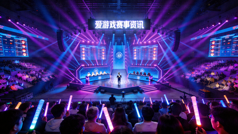 爱游戏赛事资讯配图 - 电竞舞台灯光与观众席全景