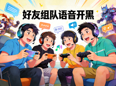 爱游戏资讯更新条目配图 - 好友组队语音沟通场景插画