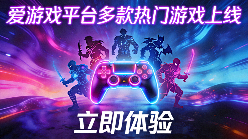 爱游戏平台多款热门游戏上线宣传图 - 游戏手柄与霓虹光效