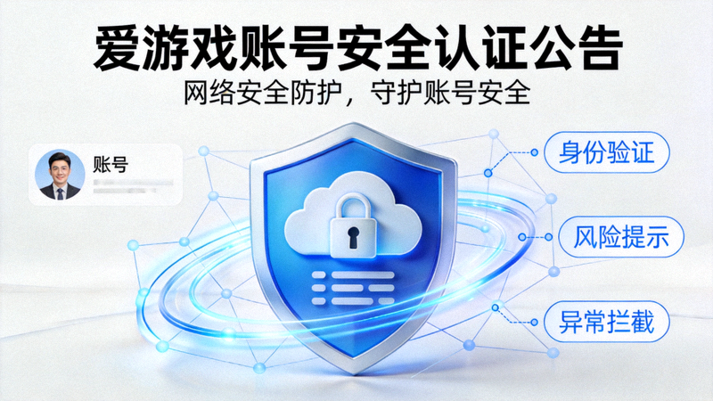 爱游戏账号安全认证公告配图 - 网络安全防护概念视觉