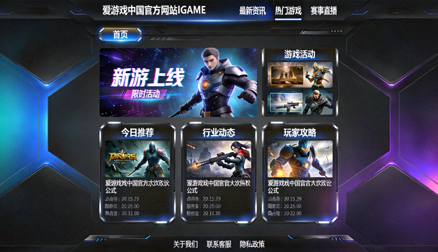 爱游戏中国官方网站IGAME中文首页全新改版界面展示图 - 深色科技感游戏资讯页面