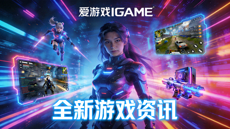 爱游戏IGAME中文首页全新游戏资讯配图 - 未来感霓虹色彩的游戏主题画面