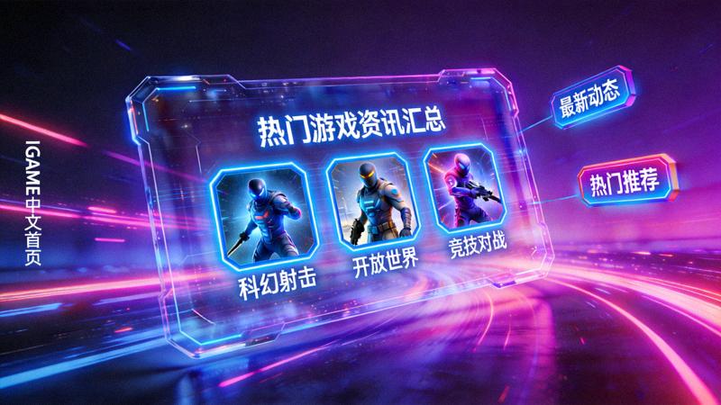IGAME中文首页热门游戏资讯汇总配图 - 未来科技感霓虹灯光场景